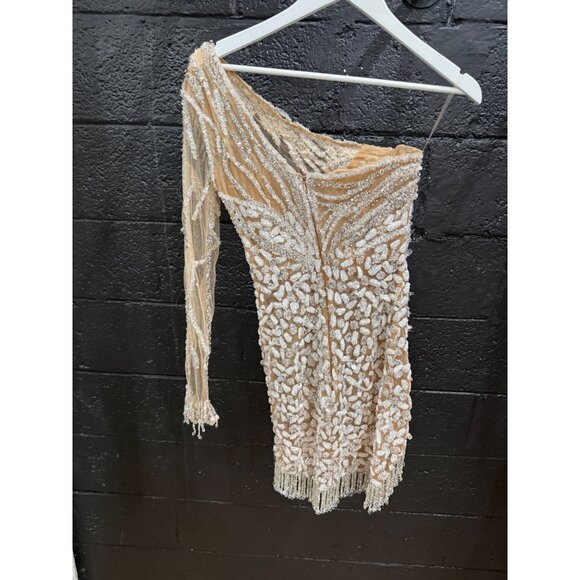 Albina Dyla Short Silver One Sleeved Dress - Picture 7 of 11